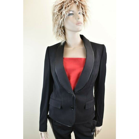 DOLCE & GABBANA BLACK STRIPE VISCOSE WOOL 2 BUTTON TUXEDO BLAZER IT 44 US 10 - Picture 1 of 11